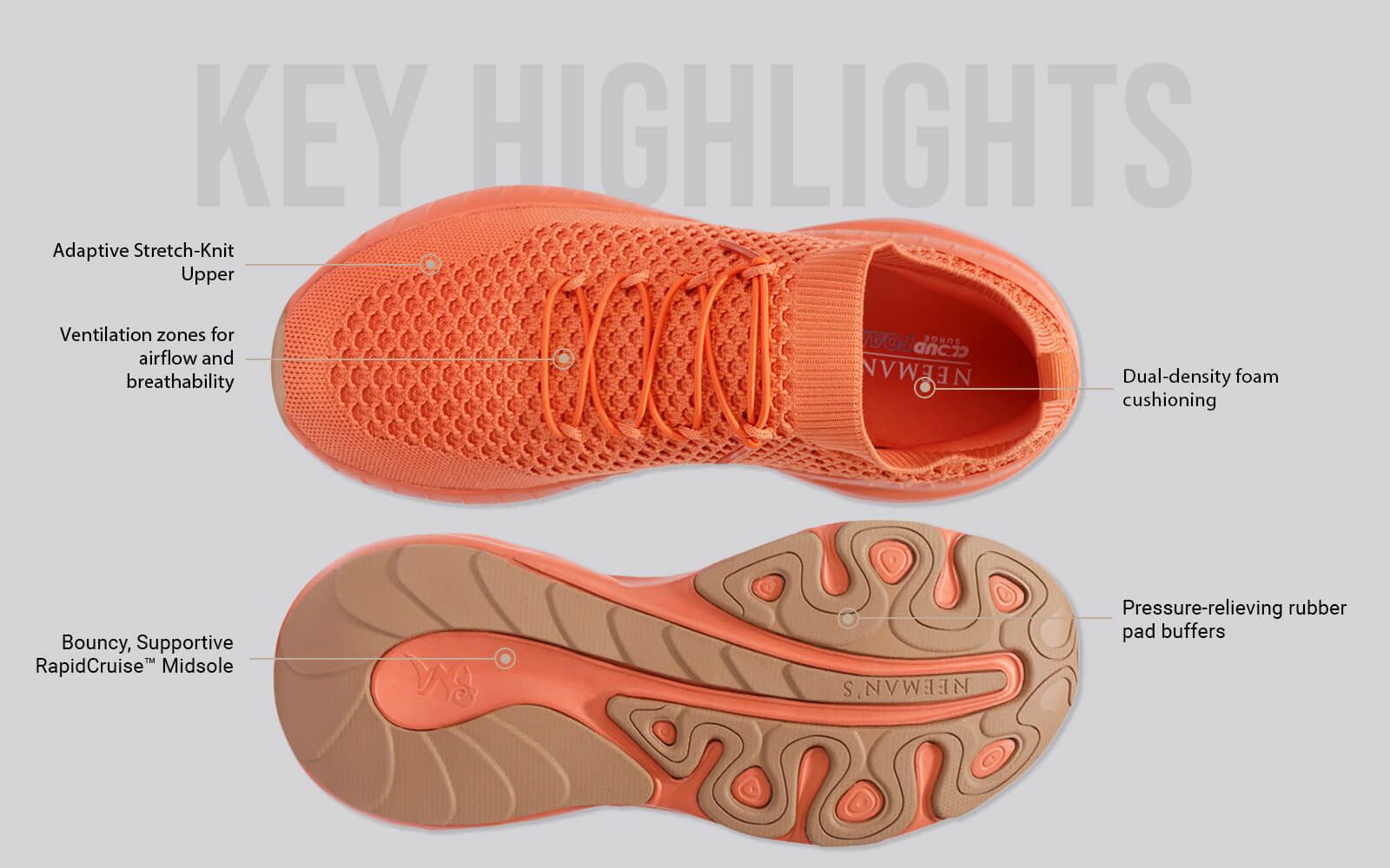 Begin Walk Soothe Lace Ups for Men : Orange