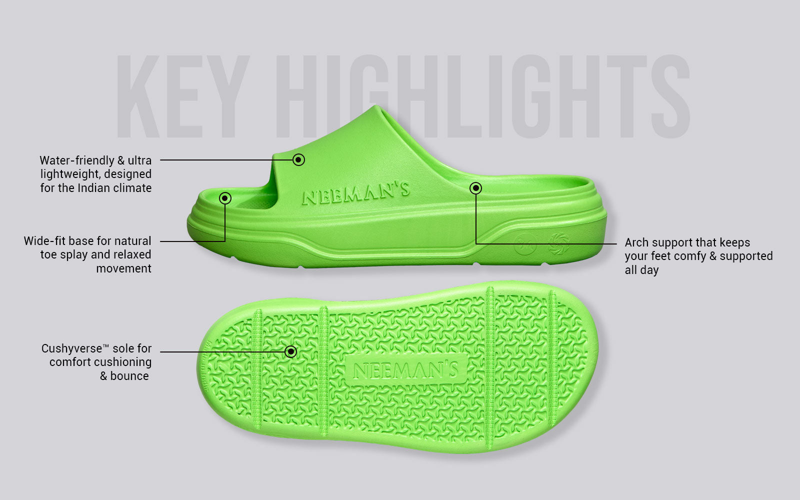 Cushers Slides For Men : Neon Green