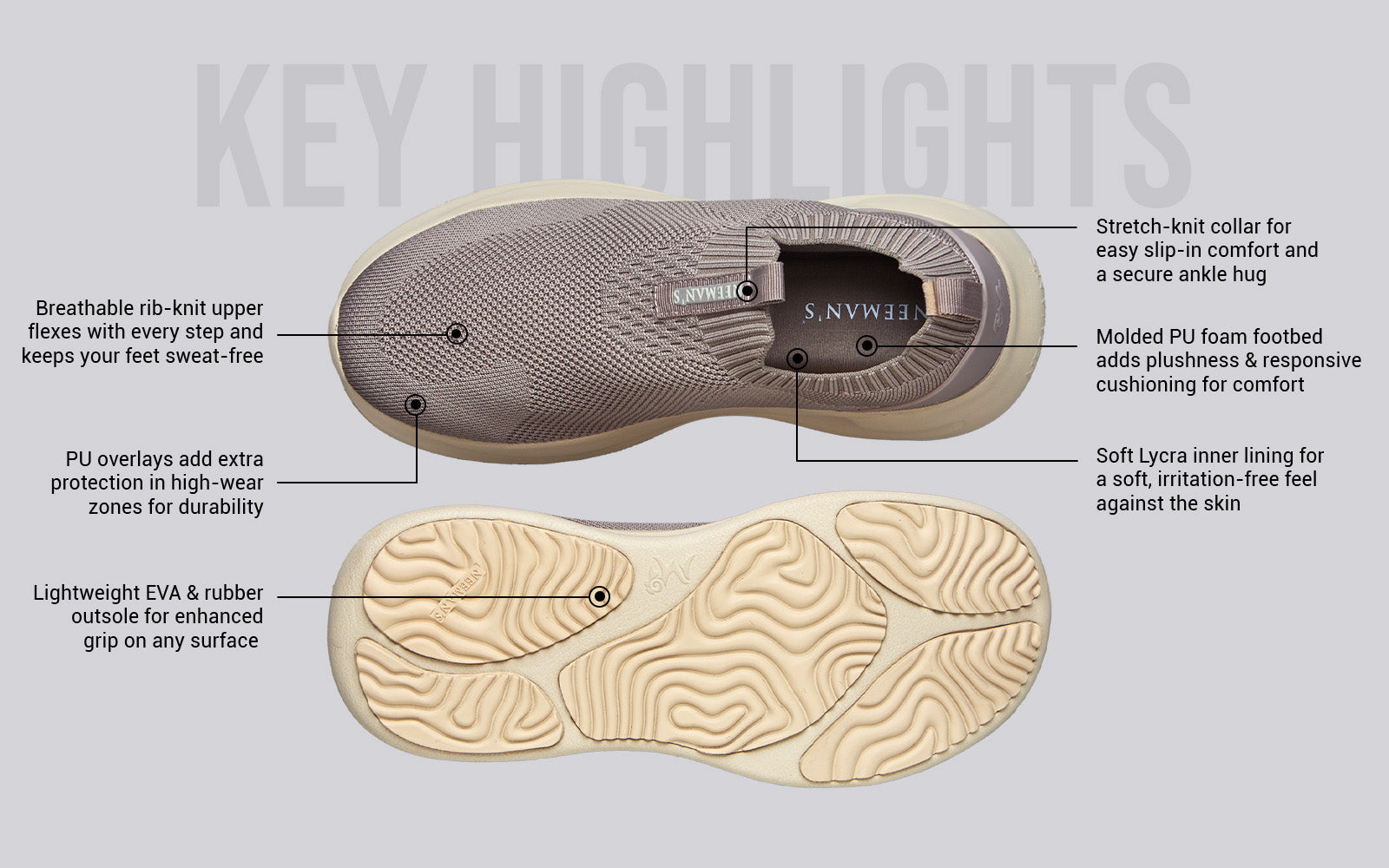 Flex Rib Slip Ons : Taupe