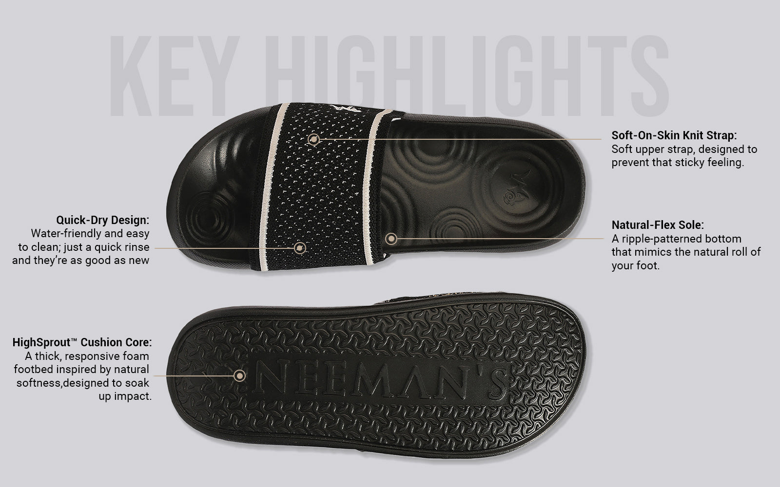 High Sprout Knitro Slides For Men : Black
