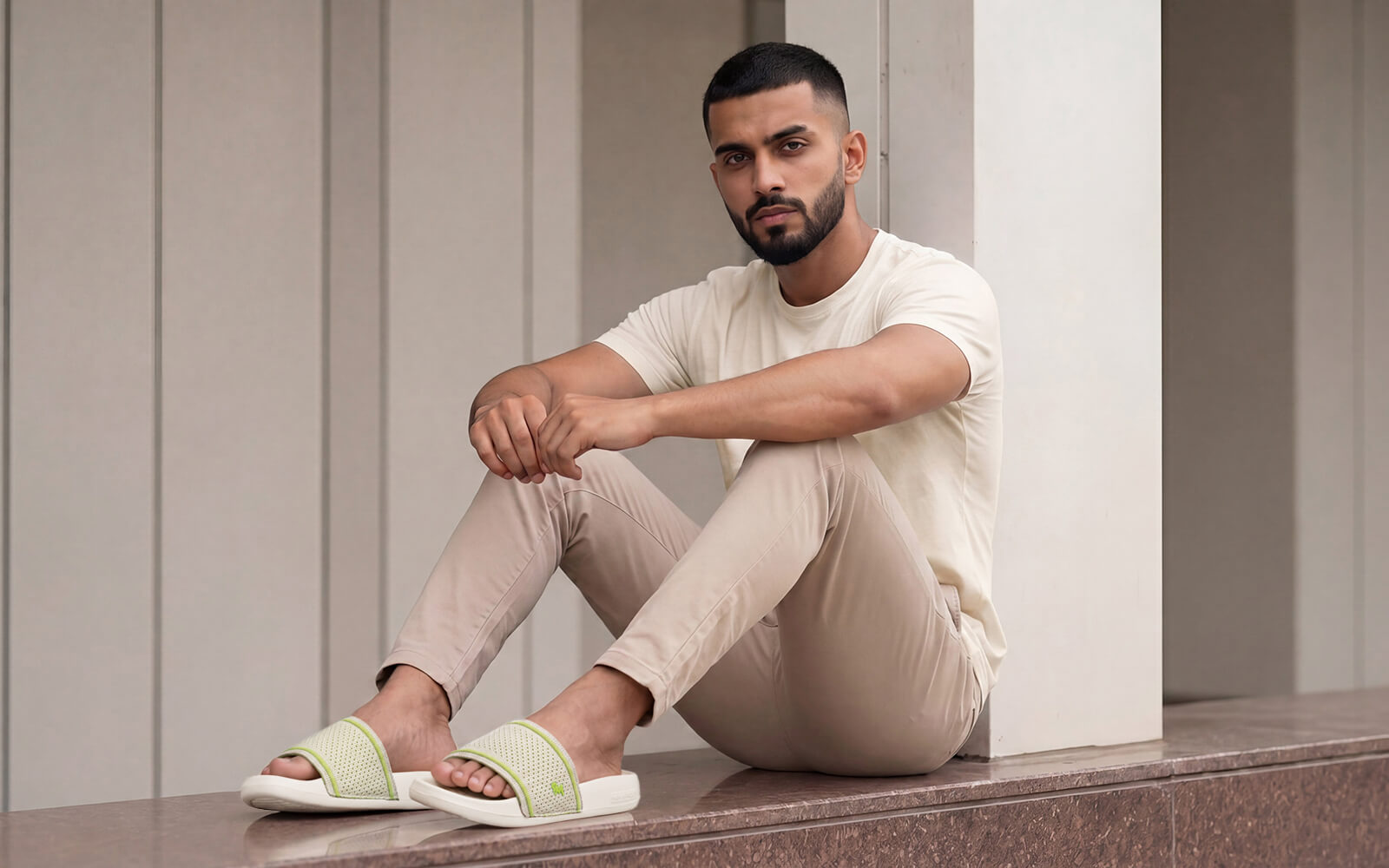 High Sprout Knitro Slides For Men : White